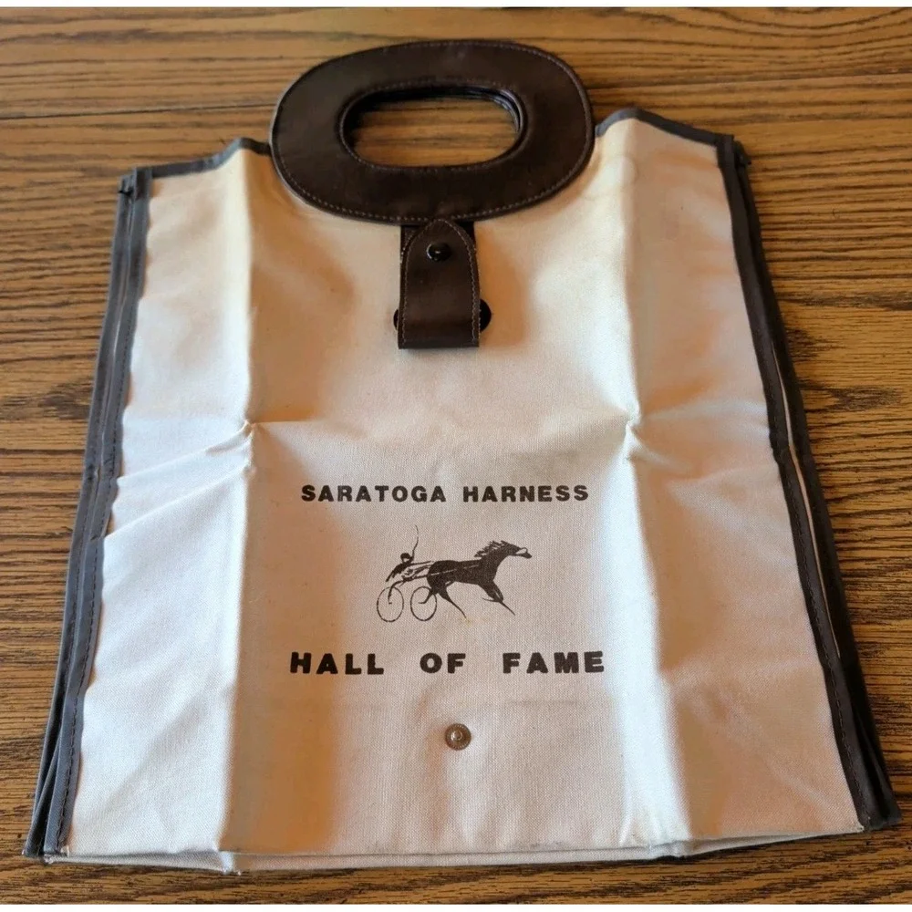Vintage Saratoga Harness H.o.f Canvass Tote Bag With Leather Handles
